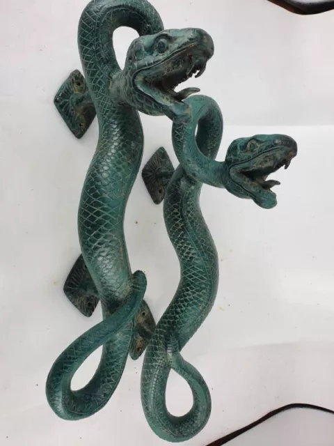 2 SNAKE Python solid hollow brass door PULL old style aged GREEN handle 35cm B 2