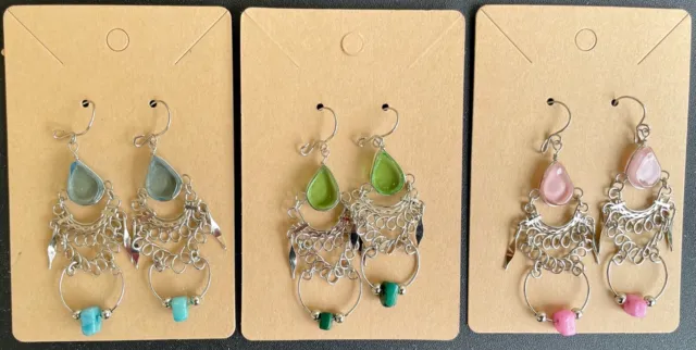 Peruvian Glass Earrings Long Handmade Alpaca Silver Pick Your Color 1 shipping