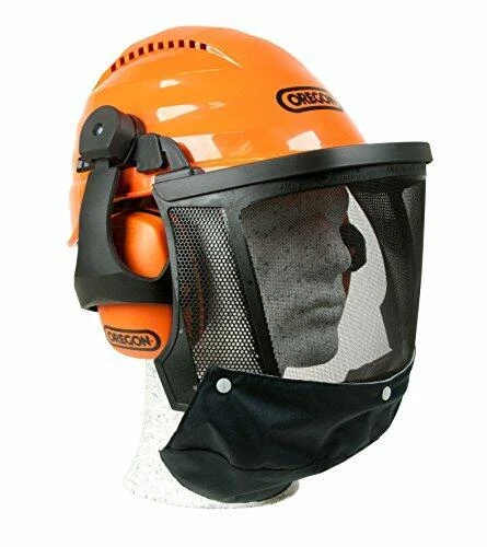 OREGON 562413 Schutzhelm Sicherheitshelm mit Gehörschutz und Mesh-Visier