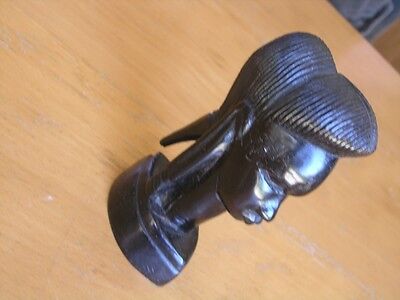 Good Vintage African Ebony Wood Hand Carved Sculpture Carving Tribal Female Head
