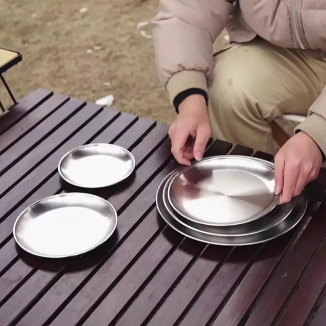 Camping Outdoor Stainless Steel Tableware Set Portable Round Dinner Plate AU