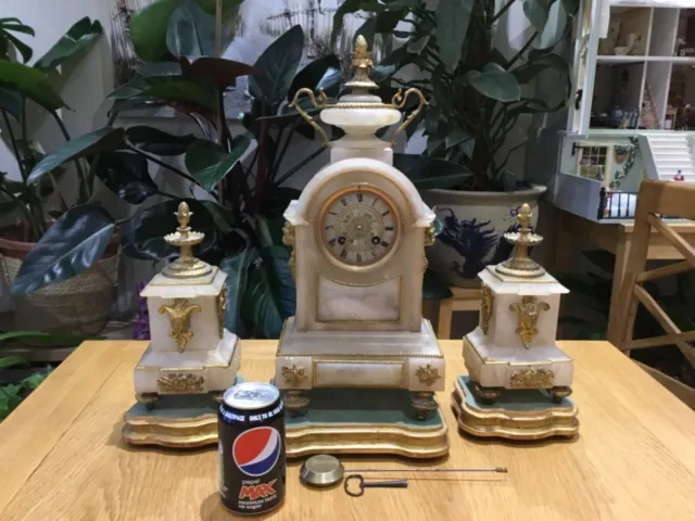 Stunning Antique Victorian Alabaster Clock Set Garniture