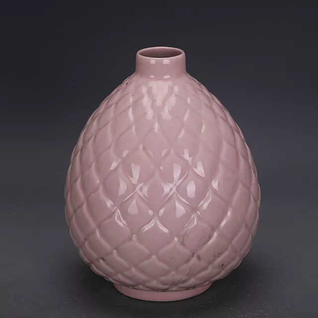 8.8" Good Chinese Jingdezhen Pink Glaze Porcelain Old Coal Kiln Pineapple Vases