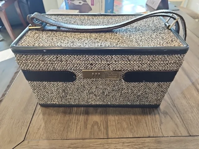 Vintage 1960's -70's Leather and Tweed Hartmann Luggage Make Up Train Case