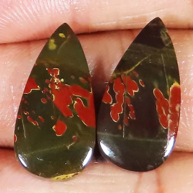 18.35 Cts Natural CHERRY CREEK JASPER Pair Pear Cabochon Gems 11x23x3 mm eb_5