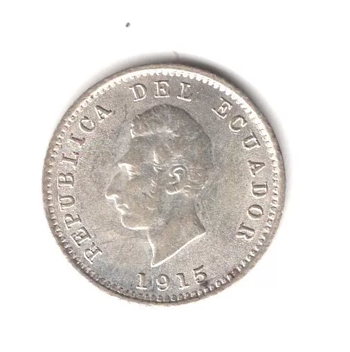 1915 Ecuador Silver 1/2 Decimo Uncirculated