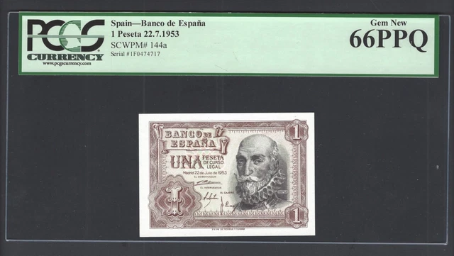 Spain 1 Peseta, 22-7-1953 P144a Uncirculated Graded 66