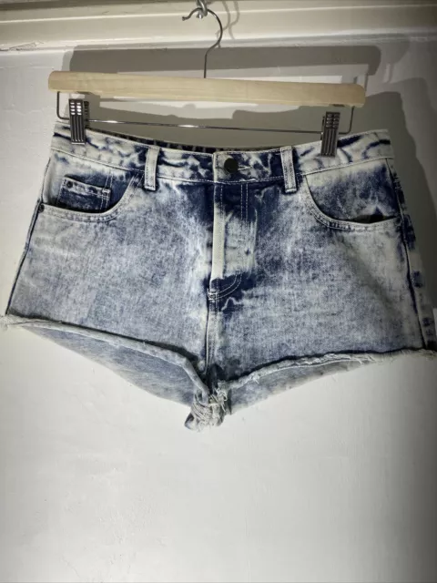 womens Topshop Moto Uk 12 Blue Acid Wash Denim Jean Sumner Hot Pants shorts