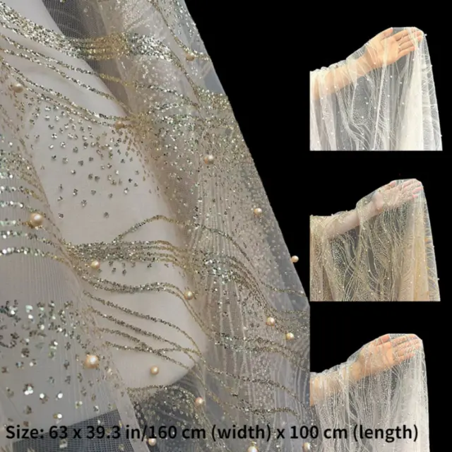 Perlen Pailletten Spitze Netzstoff Glänzend DIY Hochzeit Abendkleid Durchsichtig