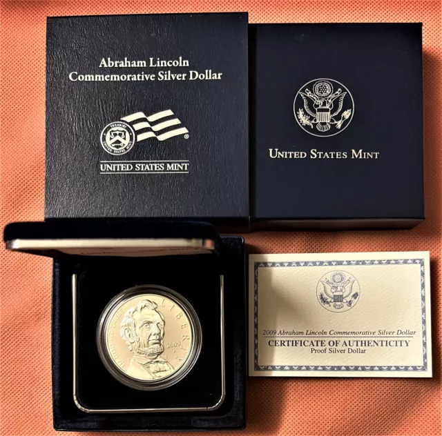 2009 Abraham Abe Lincoln Commemorative Proof Silver Dollar Coin With Box And Coa