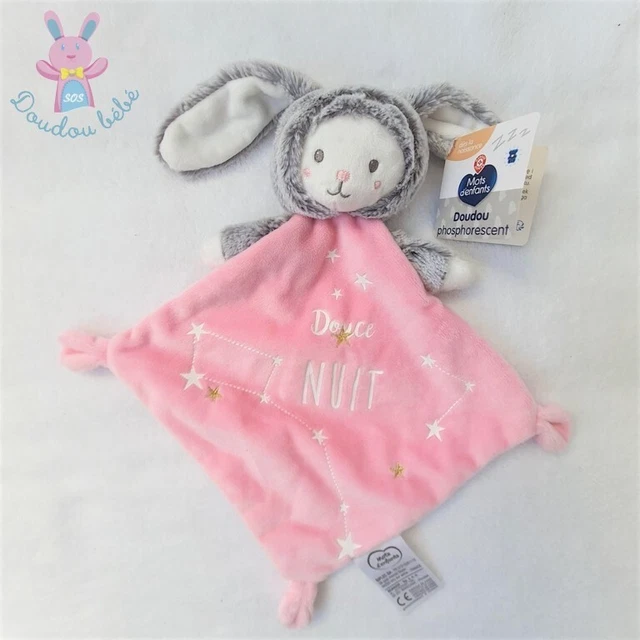 NEUF - Doudou plat Lapin Ours rose douce nuit étoiles MOTS D'ENFANTS (2 dispos)
