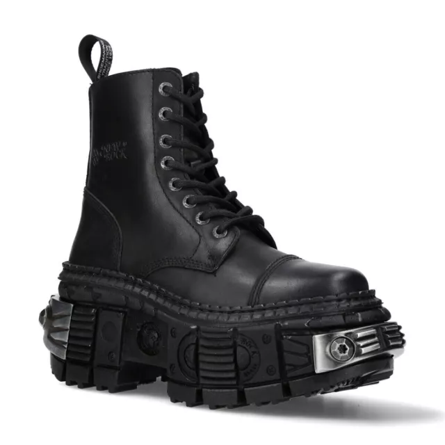 New Rock Stivali WALL083C-S4 Unisex Nero Metallizzato Pelle Plateau Gotico