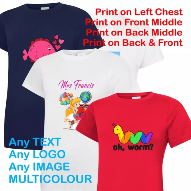 Personalised Children's T Shirt - Kids - Customised FULL COLOUR Text Logo Image