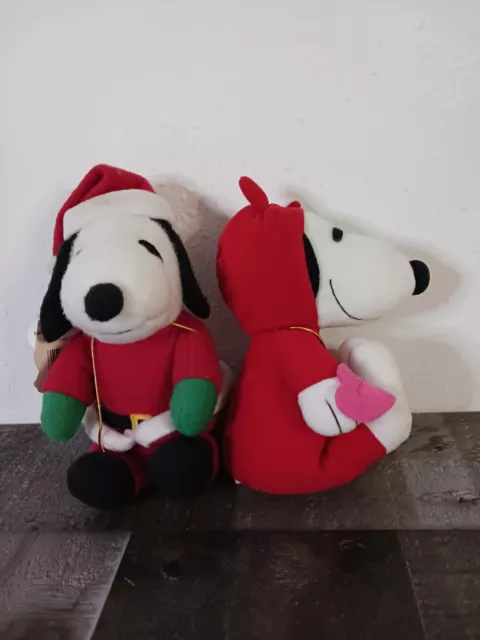 Peanuts Santa Snoopy & Valentine's Snoopy Whitman Sampler 6 1/2" Plush(Lot Of 2)