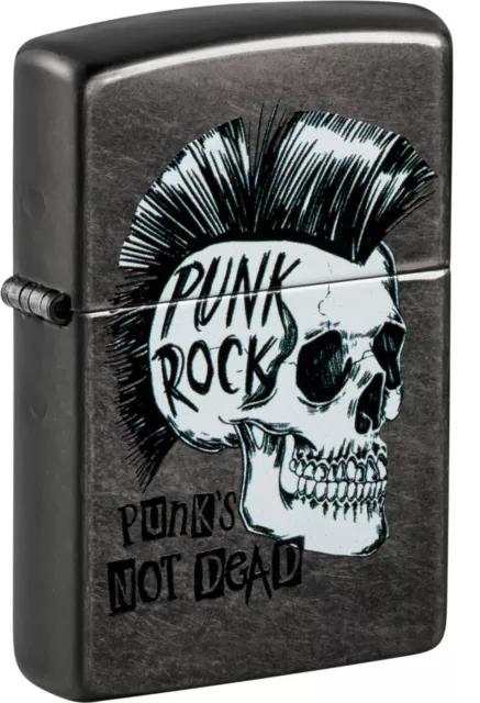 Zippo - Benzin - Feuerzeug - Punk Rock Skull - Grey - Zubehör Nach Wahl -