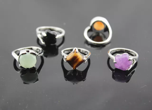 Wholesale Mix Lots 50pcs natural Stone Silver p Colorful Lady's ring Party Gifts