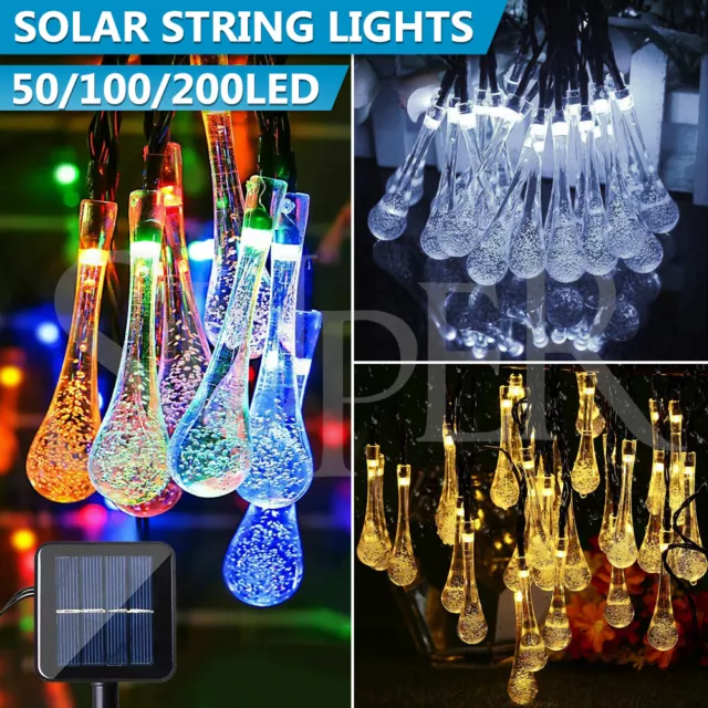 50-200 LED Solar Fairy String Lights Raindrop Garden Christmas Tree Outdoor Lamp