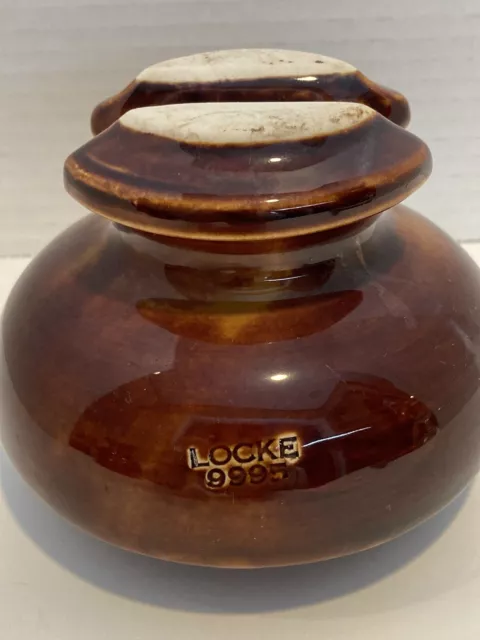 Vintage Large LOCKE Porcelain Ceramic INSULATOR USA Glazed Caramel Brown 9995