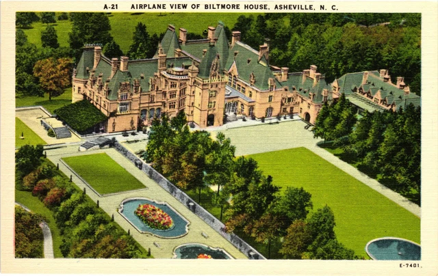 Airplane View of Biltmore House College Asheville North Carolina NC Postcard