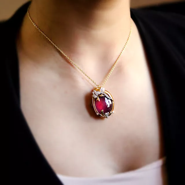Natural  Ruby/G Onyx Victorian Style Pendant Changeable 10K Solid yellow gold