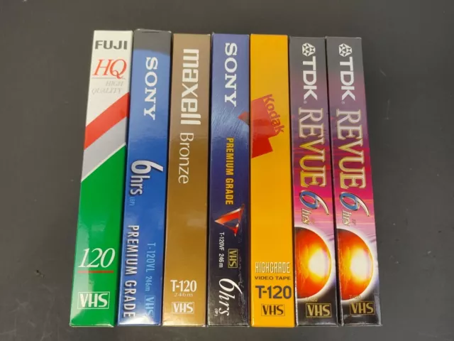 Blank New Sealed VHS Tapes 7 Tapes Lot Sony Fuji Maxell TDK Kodak