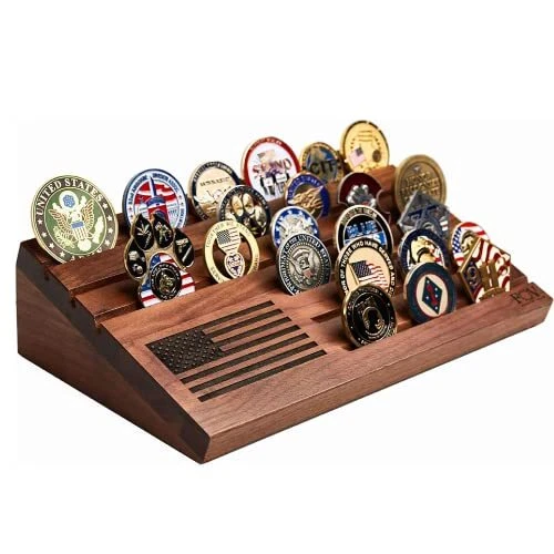 Desktop Challenge Coin Display, Holds 30 Military Coins, 12’’ x 7.5,’’ 6 Row