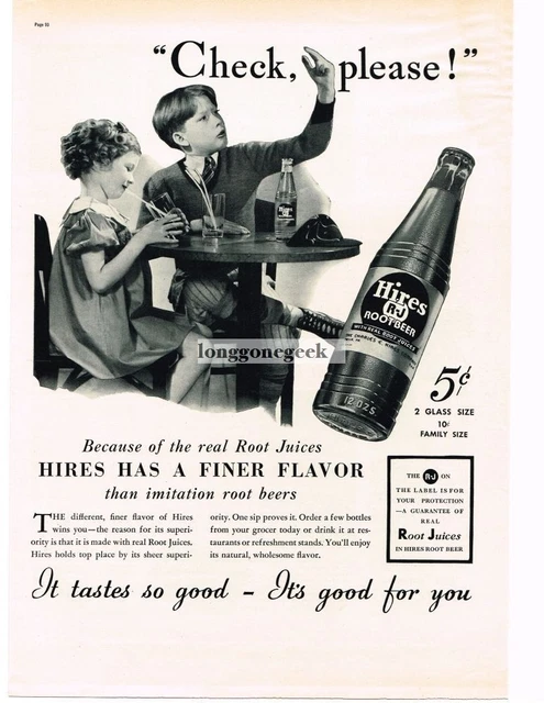 1937 HIRES ROOT BEER Little Girl Boy Asking For Check Vintage Ad