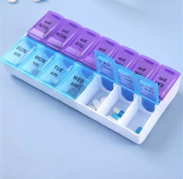 14 Compartment Tablet Box. Portable Pill Box Organizer With Lid, Plastic...