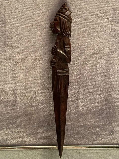 Coupe-papiers bois massif sculpté profil d'Indien d'Amazonie Brésil Vargas 1940 9