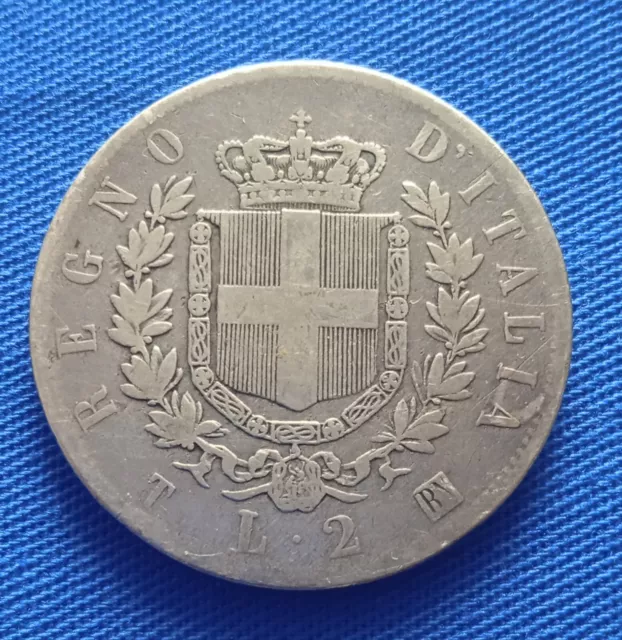 Rara 2 Lira 1863 Stemma Torino Argento Silver