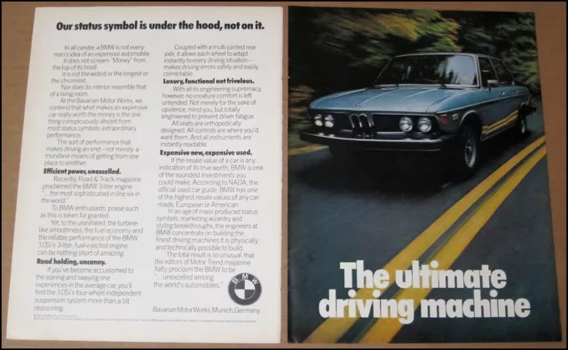 1975 BMW 3.0Si 2-Page Print Ad Car Automobile Advertisement Dewar's Whisky Kent