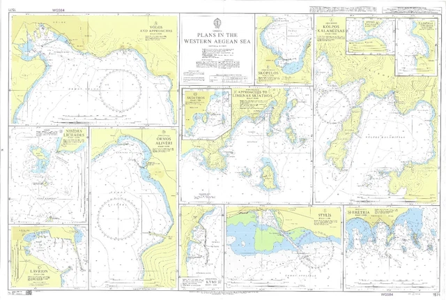 AMIRAUTÉ 1571 GRÈCE Plans IN The Ouest Aegean Mer Carte Tableau Marine ...
