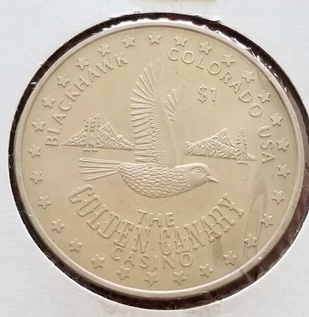 OBSOLETE! VTG 1992 GOLDEN CANARY Casino (Smooth Rim) Black Hawk $1 GAME TOKEN