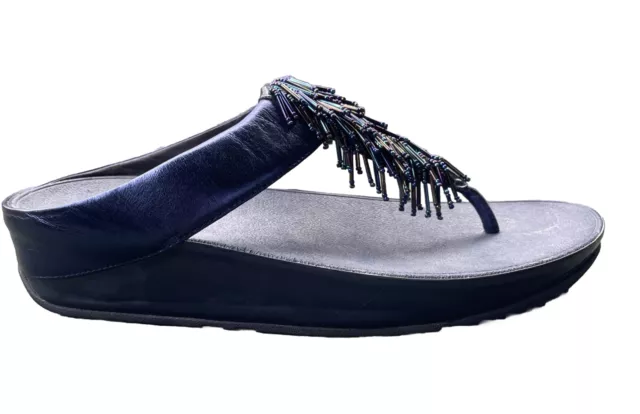 Fitflop Sandals 9 Navy Beaded Thong Cha Cha