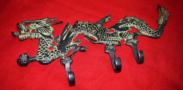 Chinese Dragon Shape Hanger Cloth Towel Brass Hook Washroom Restaurant Dec BM145