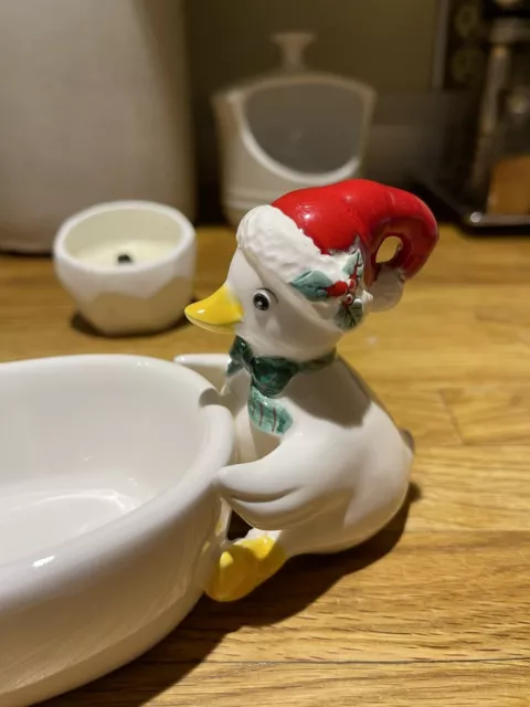 Vintage Fitz & Floyd Christmas Duck Cracker Dish Ceramic Japan Decoration 13"W