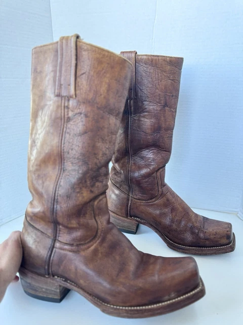 VINTAGE 70S FRYE Brown Leather Square Toe Campus Boots Black Label Made ...