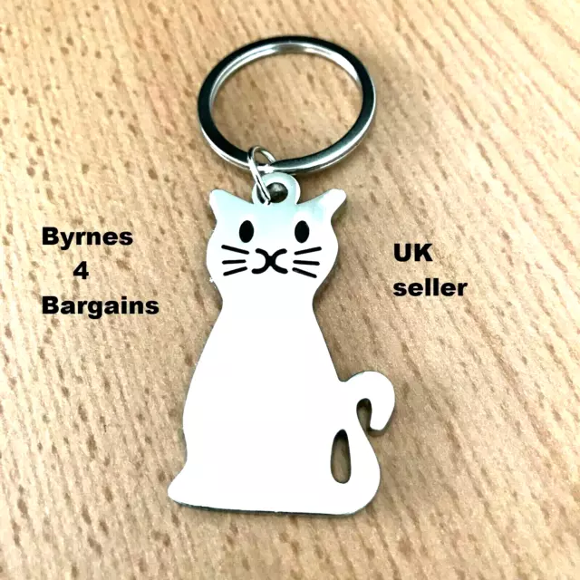 Katze Schlüsselring Kette Anhänger Kätzchen poliertes Metall Handtasche Charm Geschenk UK