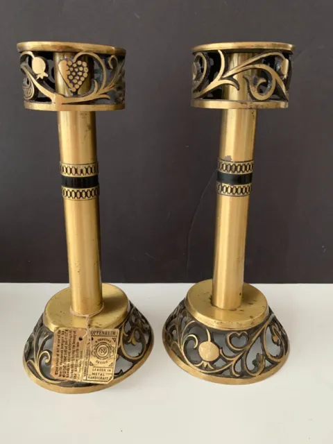 Pair of Oppenheim Bronze Copper Shabbat Candle Holders Made Israel ORIGINAL TAG