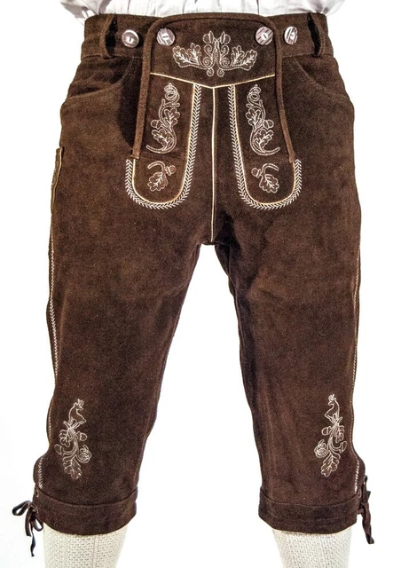 *Neu*Herren Trachten Lederhose Kniebund Rinds Velourleder Braun mit Träger Gr.48