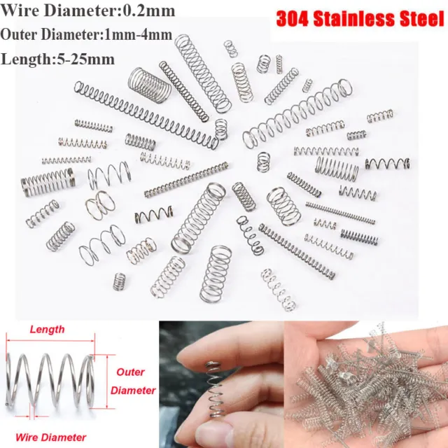 10pcs Miniature Compression Pressure Springs Stainless Steel A2 Wire Dia 0.2mm