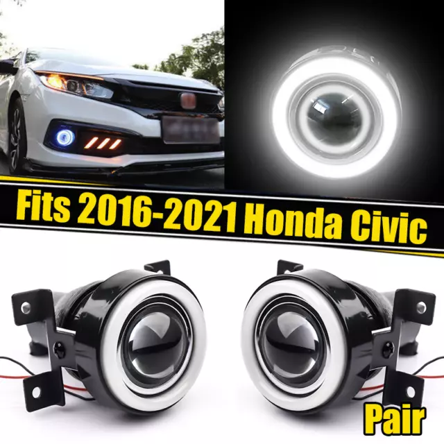 For 2016 2017 2018 2019 2020 2021 Honda Civic LED Halo Projector Fog Lights Lamp