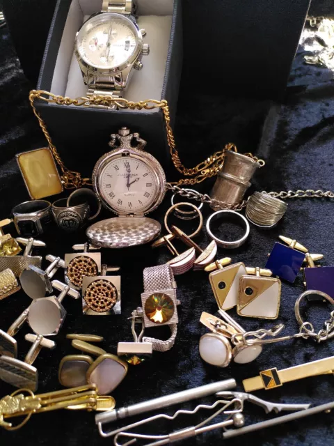 Schmuck Konvolut Herren Uhren Ringe Manschettenknöpfe Krawattennadeln Goldkette