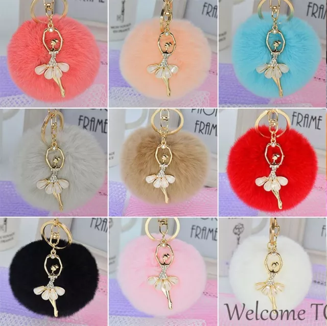 Pom Pom Fur Ball Ballerina Charm Key Chain Ring Purse Backpack Free Gift Bag 2