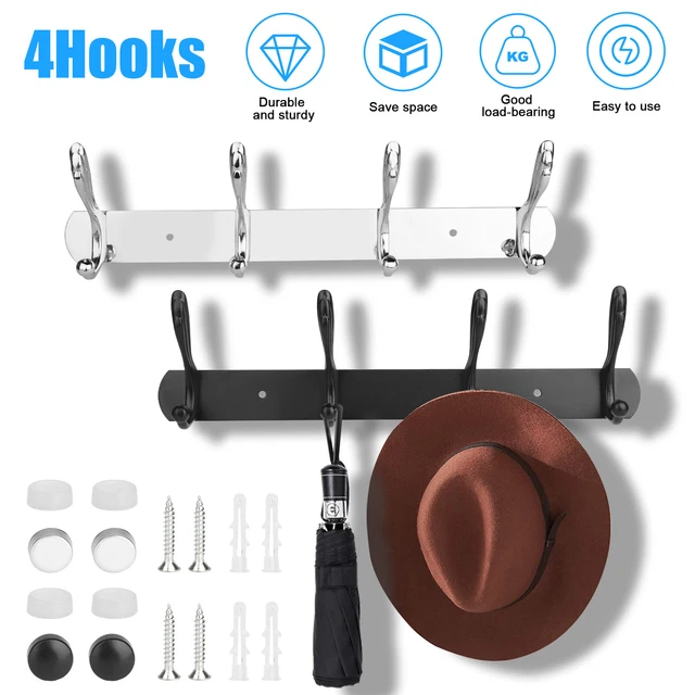 4 Hooks Wall Mount Key Bag Towel Rack Hanger Coat Robe Clothes Organizer Holder