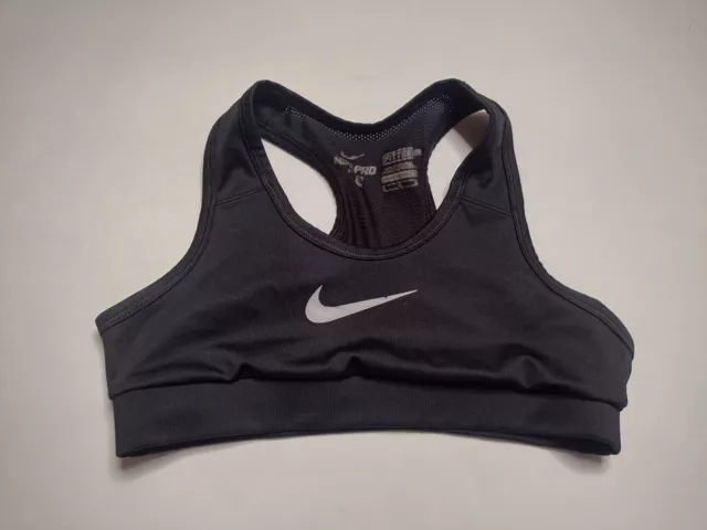 Nike Pro Girls Sports Bra Medium Black Swoosh Racerback Activewear Workout B3