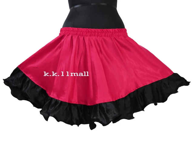 Nero Fronzoli Corto Skater Gonna Raso Danza Del Ventre Rosa Scuro Festa Wear S41
