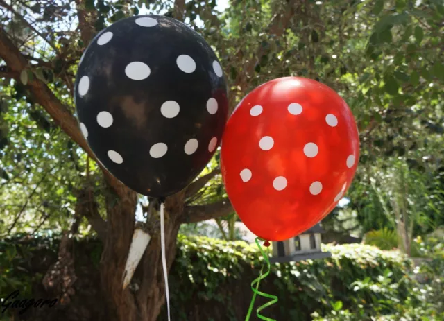 12 Black & Red Polka Dot Latex Balloons LADYBUG MINNIE MICKEY Party Supply Decor