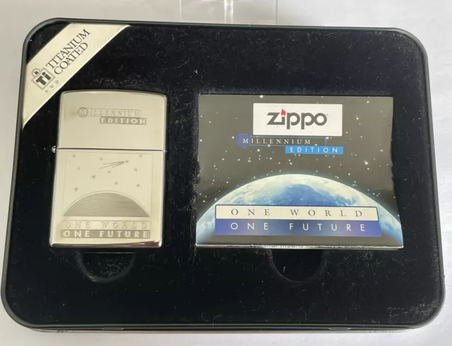 1999 Zippo Lighter One World One Future Millenium Edition,New, Old Stock In Tin