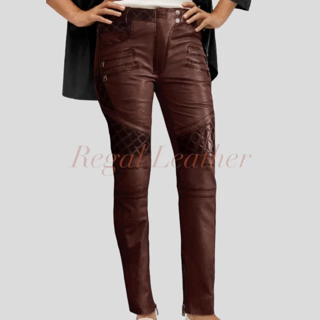 Women Fashion Vintage Leather Pants In Genuine Lambskin Leather Vintage Design